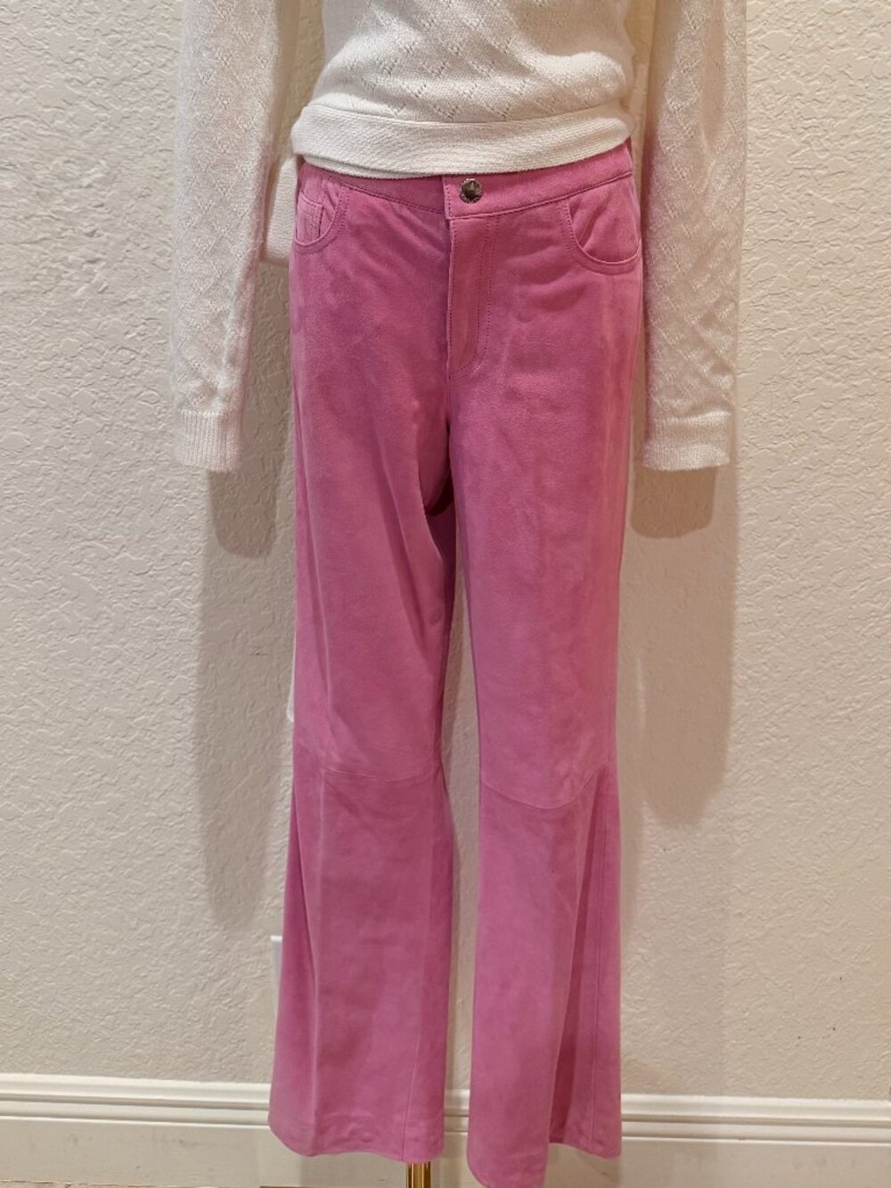 Ralph Lauren Black Label 100% Suede Straight Leg Pants Sz 6 Pink Berry Mid Rise